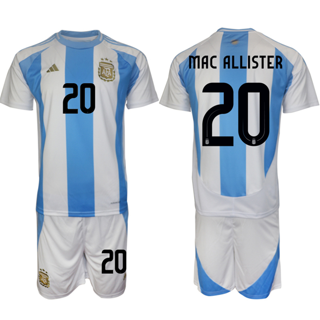 Men's Argentina #20 Alexis Mac Allister White/Blue 2024-25 Home Soccer Jersey Suit